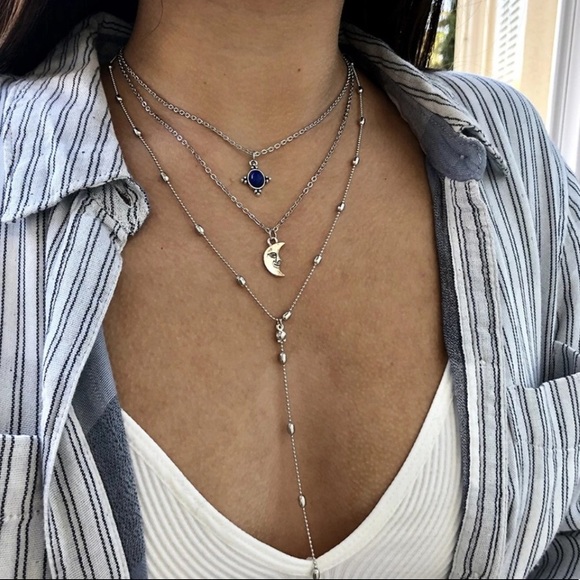 New Layered Silver Moon Necklace - Picture 5 of 5